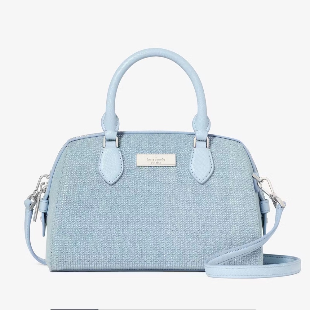 Kate Spade Madison Studded Denim Dome Satchel Crossbody Baby Blue
 NWT
